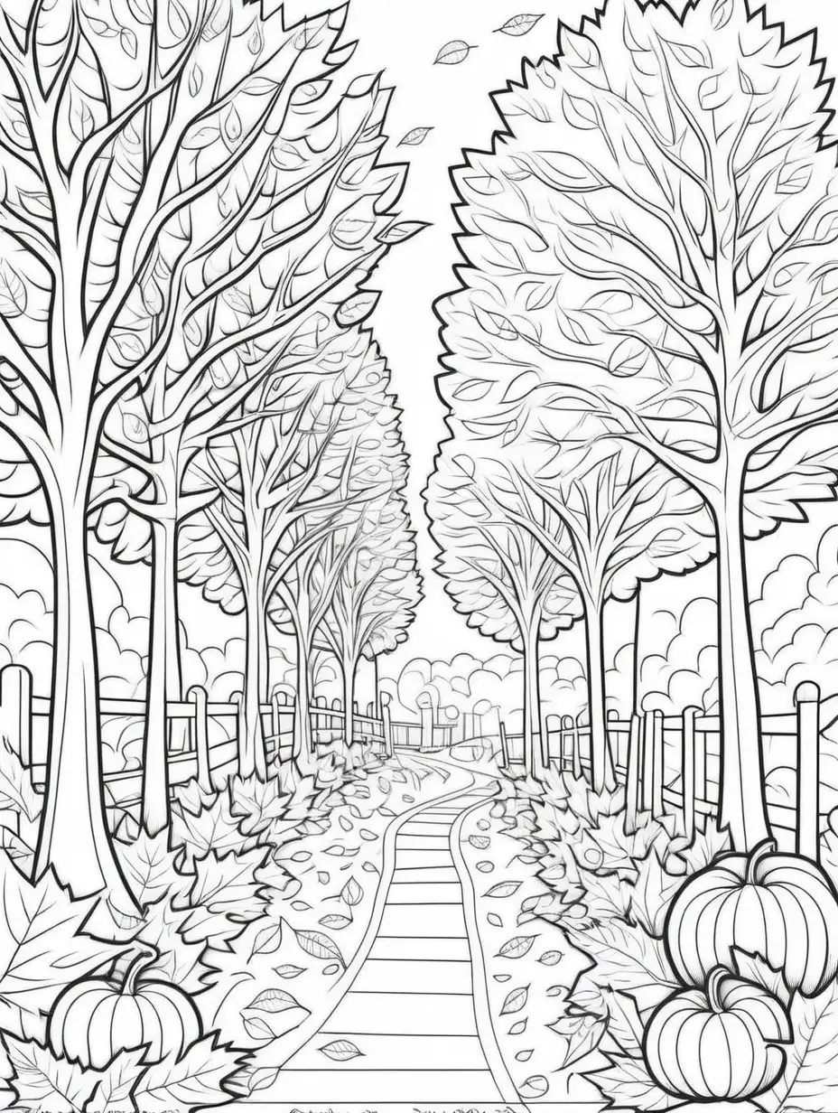 Fall Foliage Coloring Page with Bold Outlines