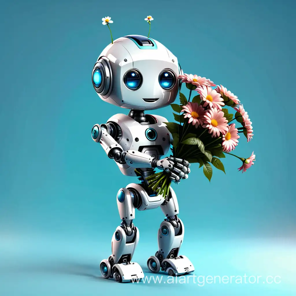 Adorable-Robot-Holding-Bouquet-of-Flowers