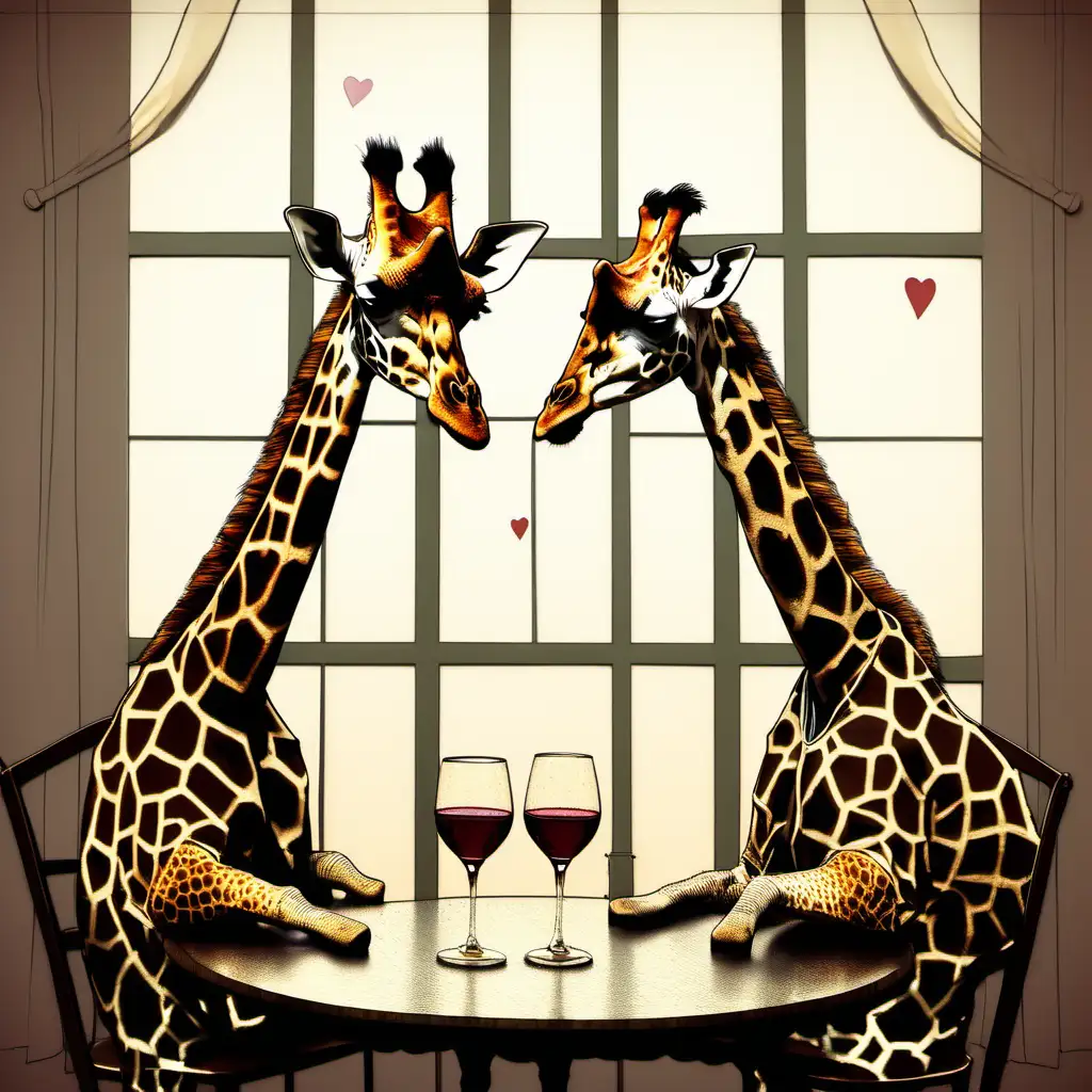 Romantic Giraffes Savoring Wine Together