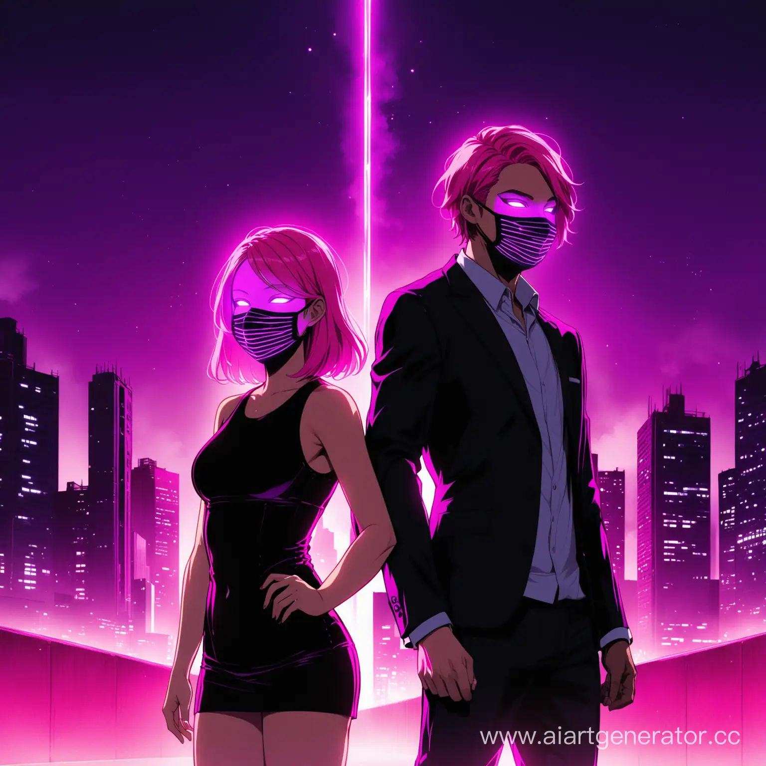 Glowing-PinkHaired-Couple-with-Purple-Face-Masks-in-Urban-Setting