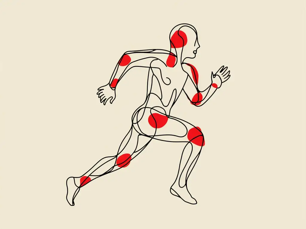 outline of a body with red spots at joints