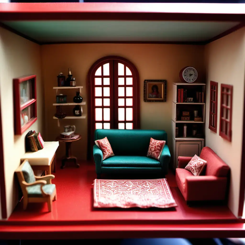 The lounge in the miniature dollhouse excluded a cevity but had an enoumous iklob situated in the imsomed.