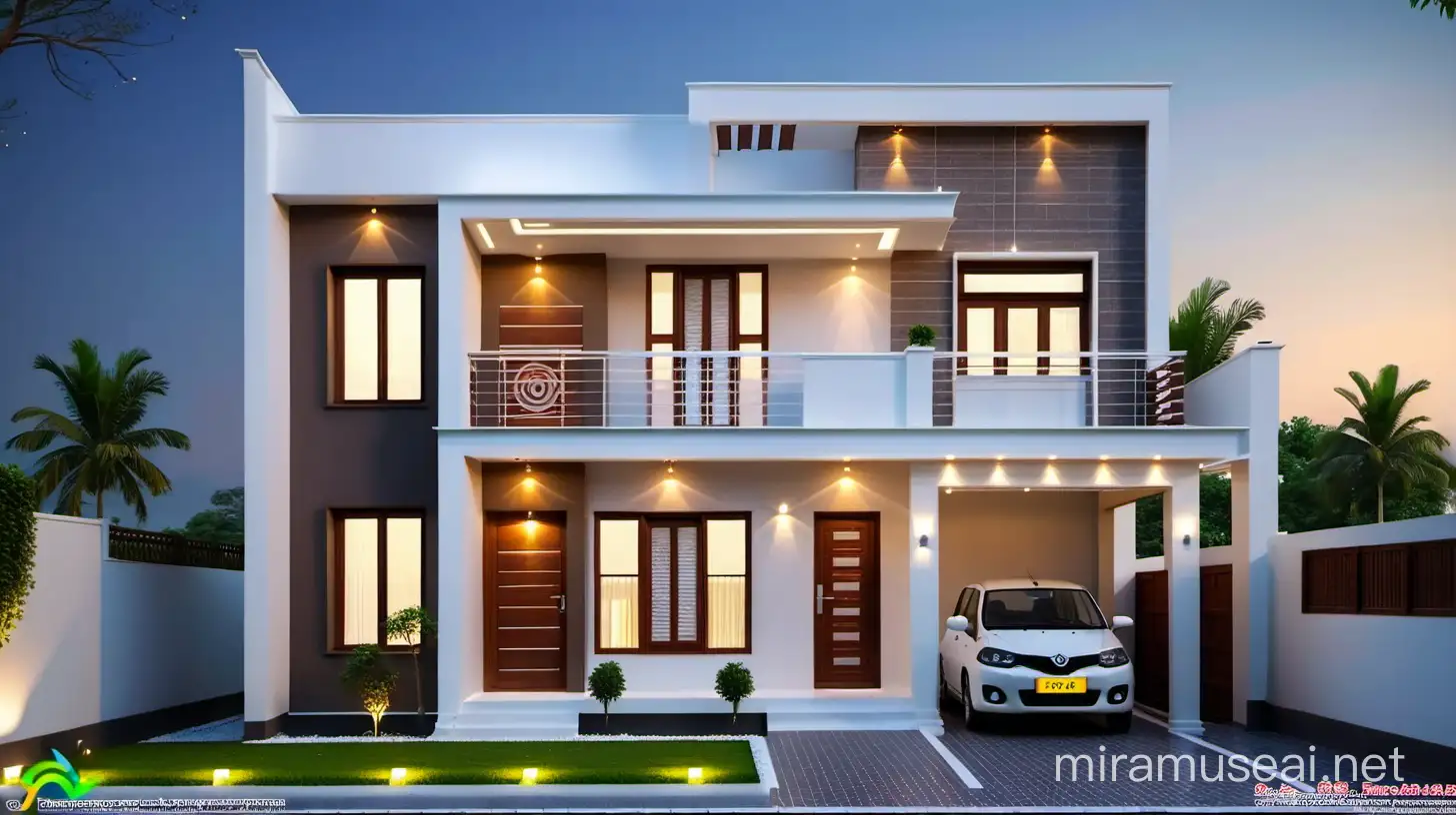 Modern TwoFloor Small House Design with BudgetFriendly Flat Roof and Wooden Lighting