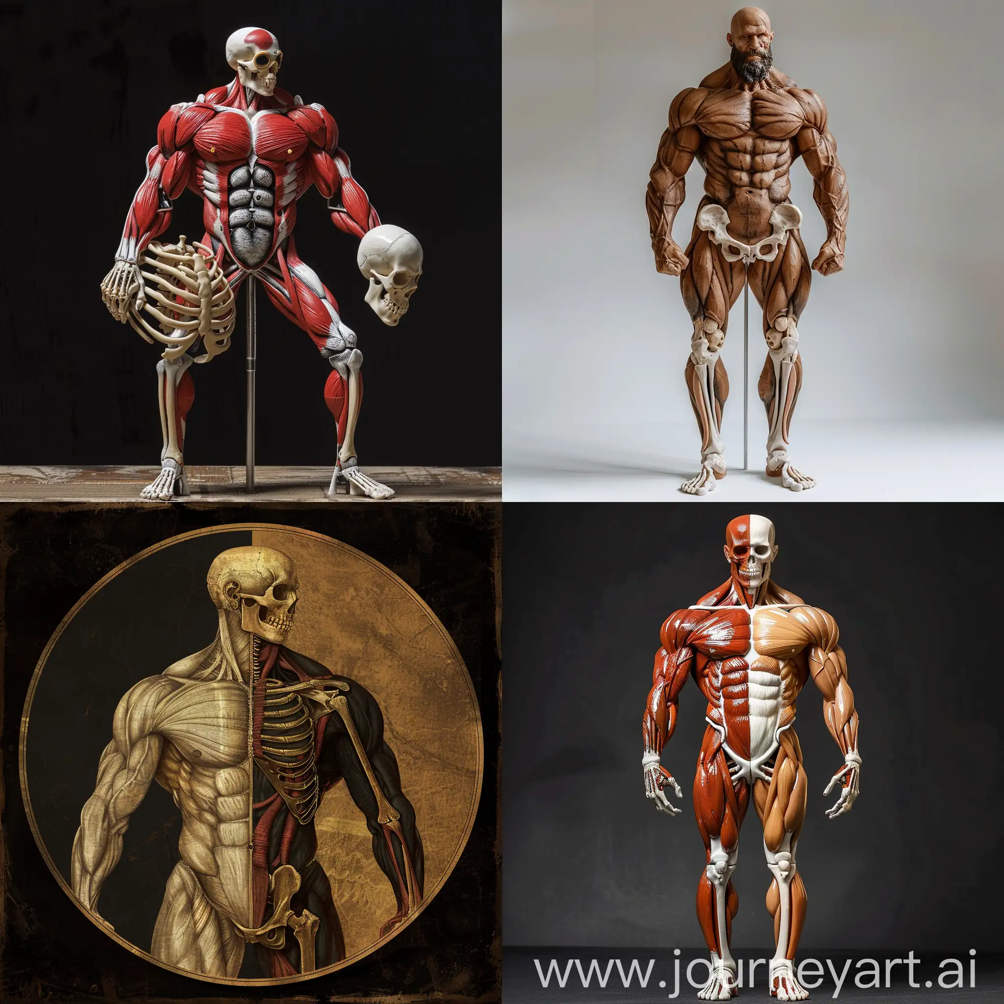 Vitruvian-Bodybuilder-Half-Skeleton-Sculpture
