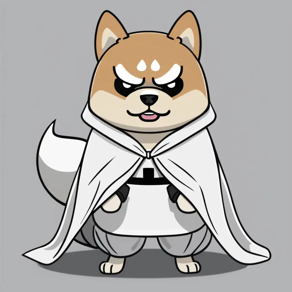Can you create a angry looking Shiba Inu with a ghost costum

