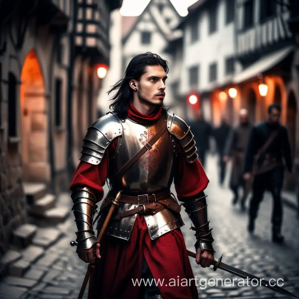 Medieval-City-Guard-on-Illuminated-Street-with-Spear