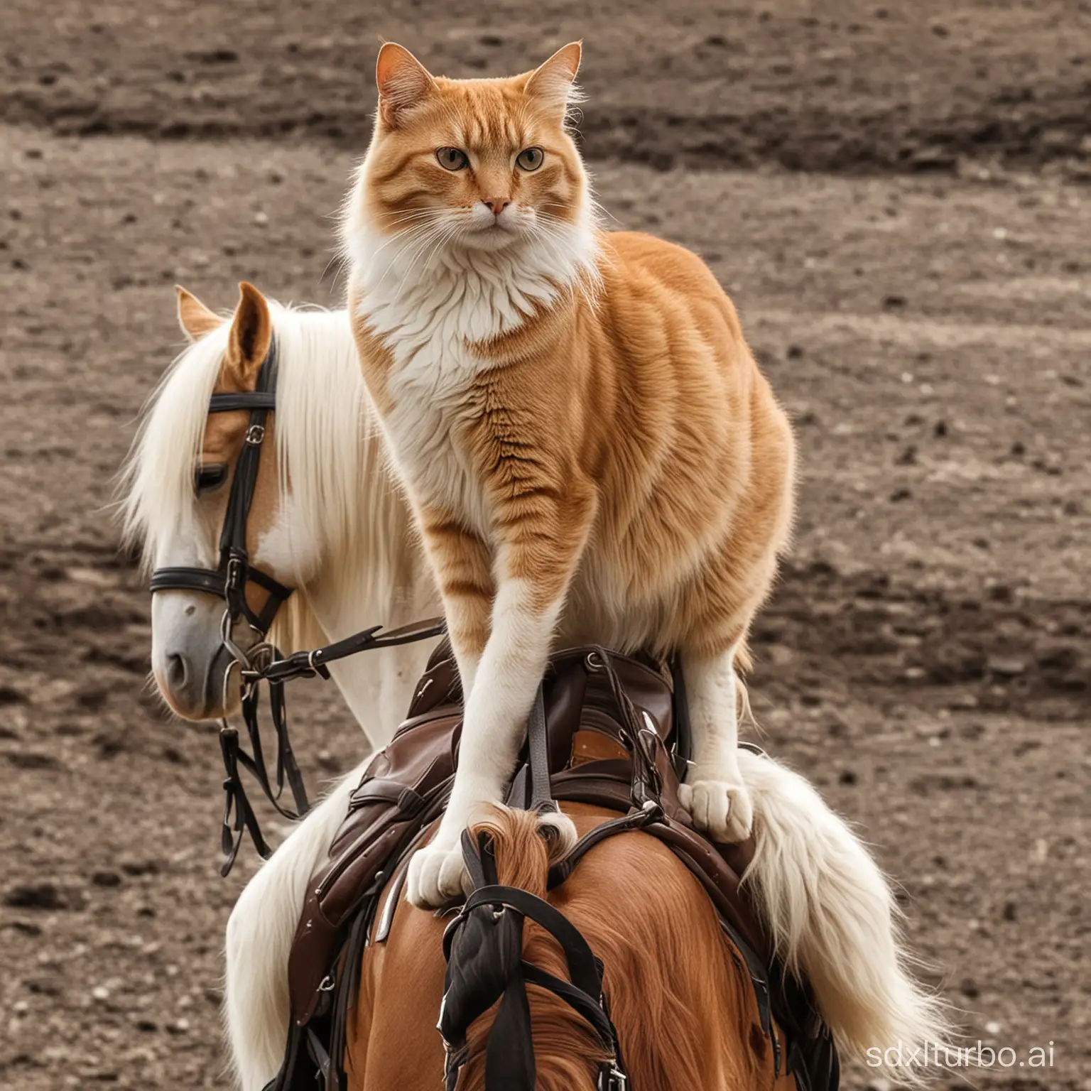Cat-Riding-Majestic-Horse-in-a-Countryside-Landscape