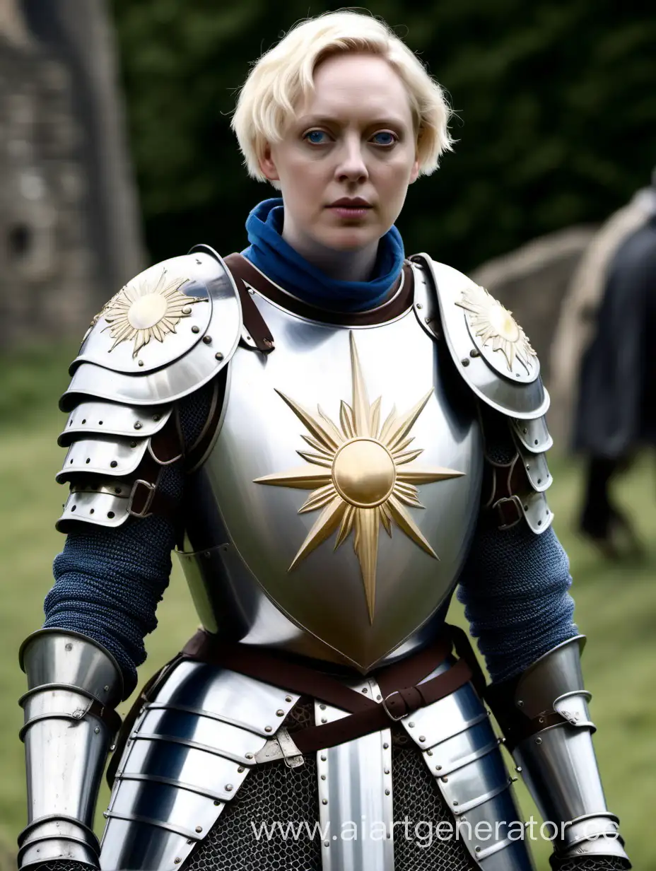 Medieval-Knight-Gwendoline-Christie-in-Full-Armor-with-Blue-Scapular