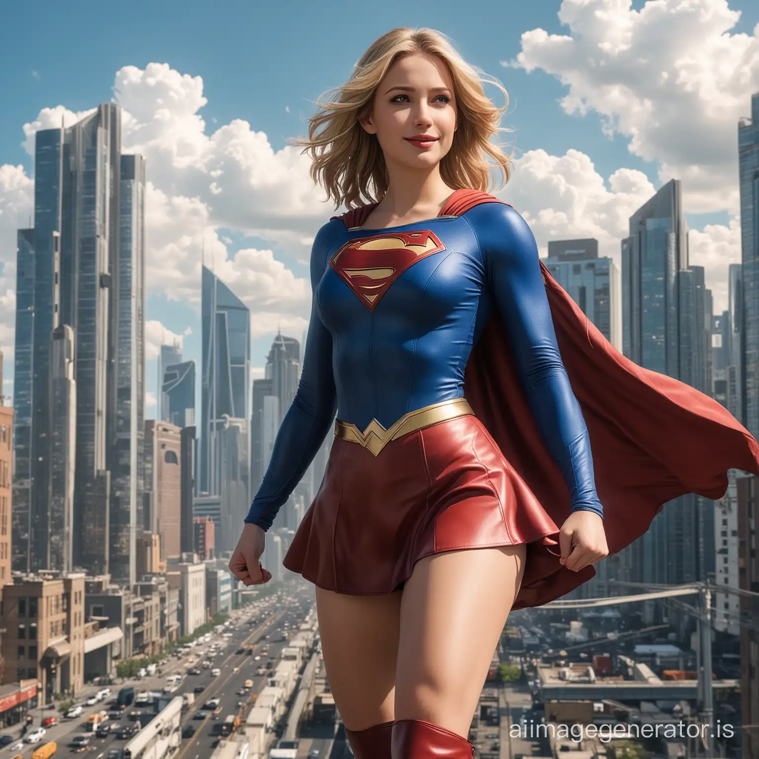 Joyful-Supergirl-Floating-in-Urban-Skyline-Modern-Realistic-DC-Comics-Art