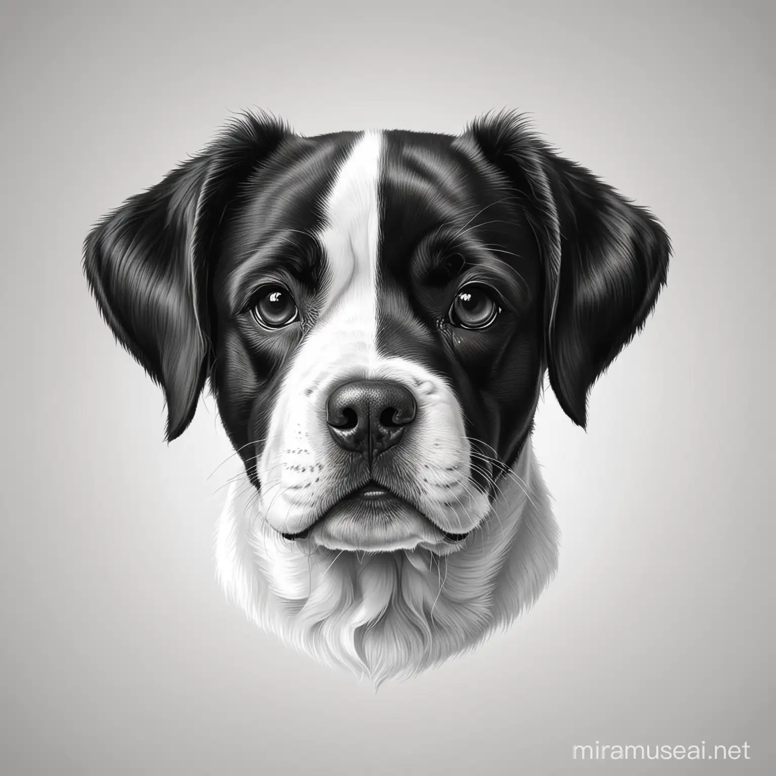 Black and White Dog Face Vector Illustration on White Background