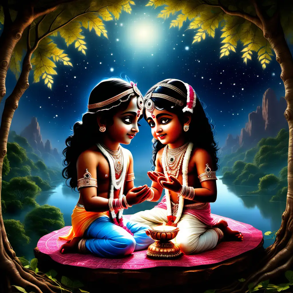 Divine Sibling Bond Radiant Storytelling Session of Young Radha and Krishna