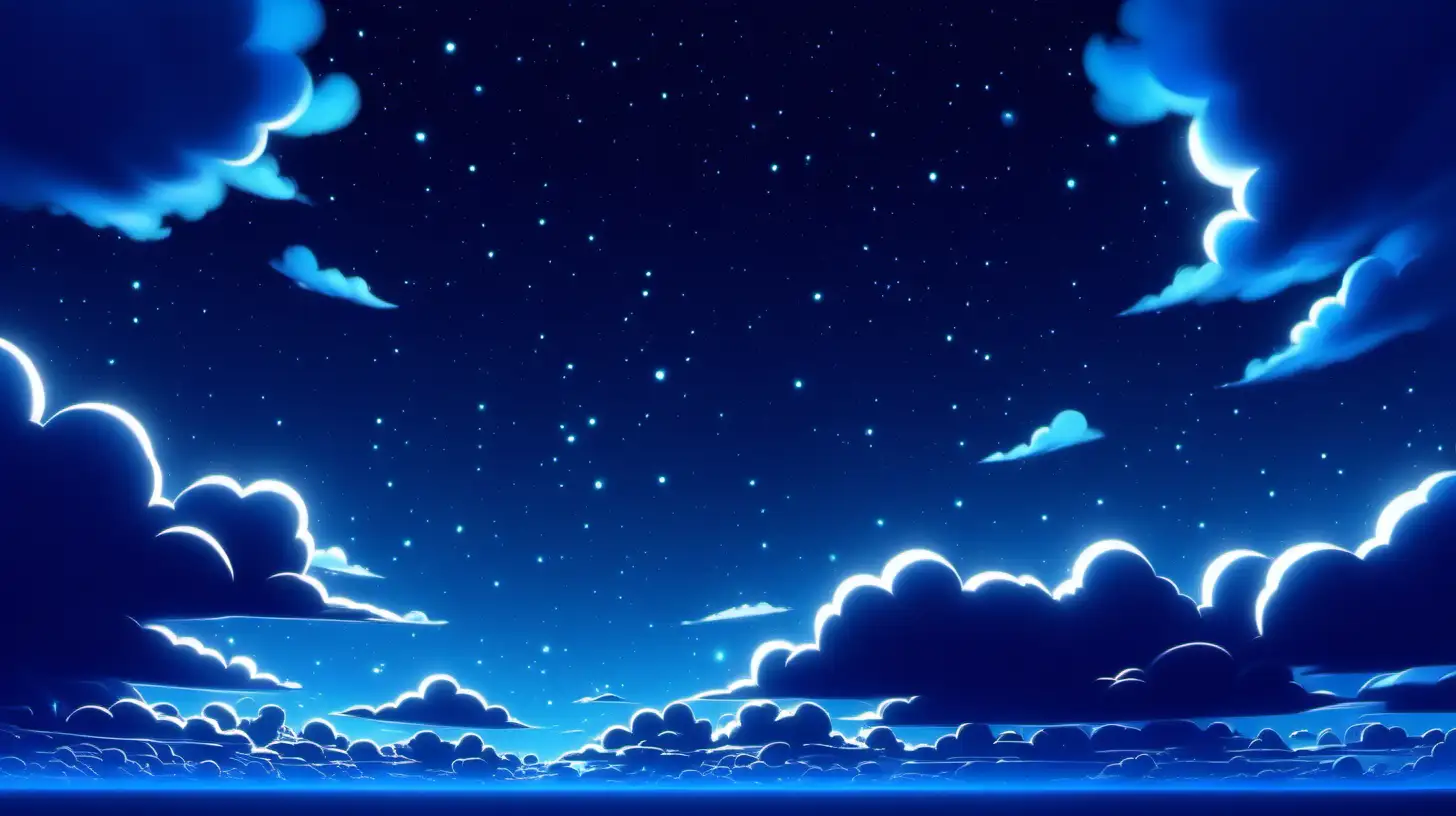 Enchanting Night Sky in PixarStyle Blue with Clouds