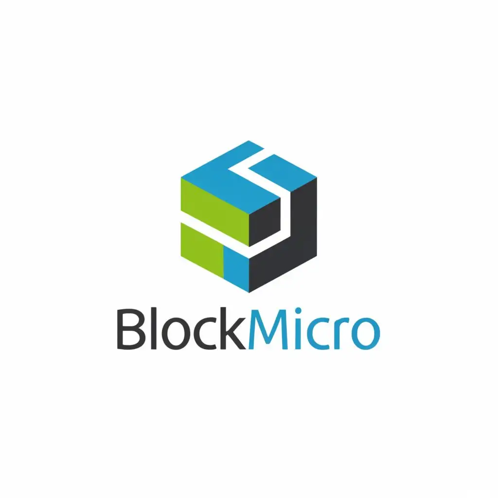 logo, tech- small logo and white background, with the text "BlockMicro", typography and kerning tighter in name