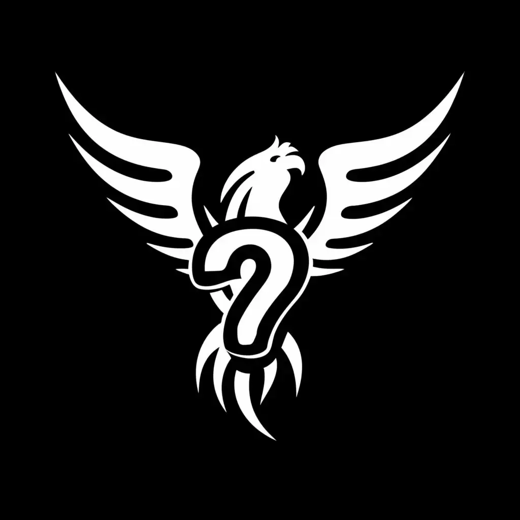 logo, A fenix black and white logo for a music band, with the text "?", typography