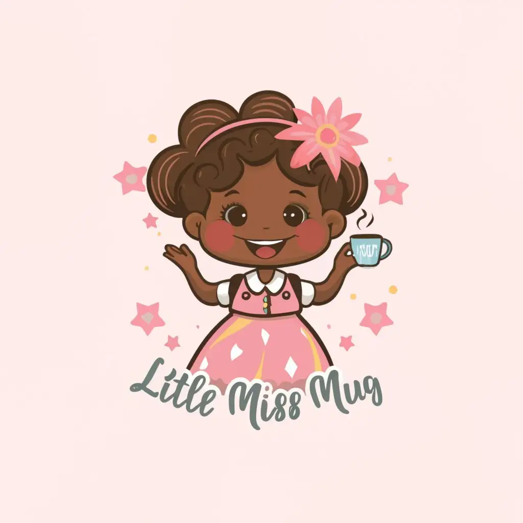 a logo design,with the text "little miss mug", main symbol:Little African American girl holding a coffee mug,Moderate,clear background