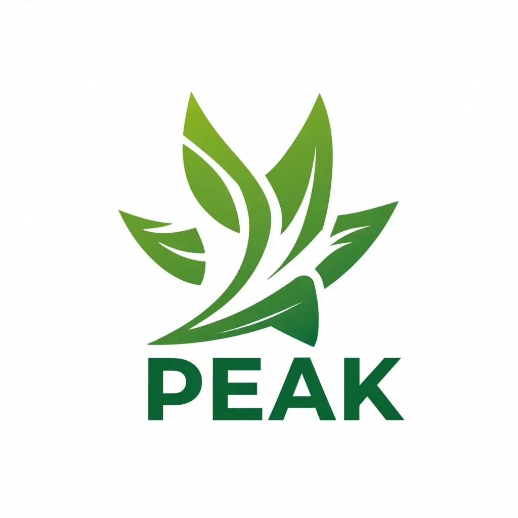 a logo design,with the text "PEAK", main symbol:Leaf,Moderate,clear background