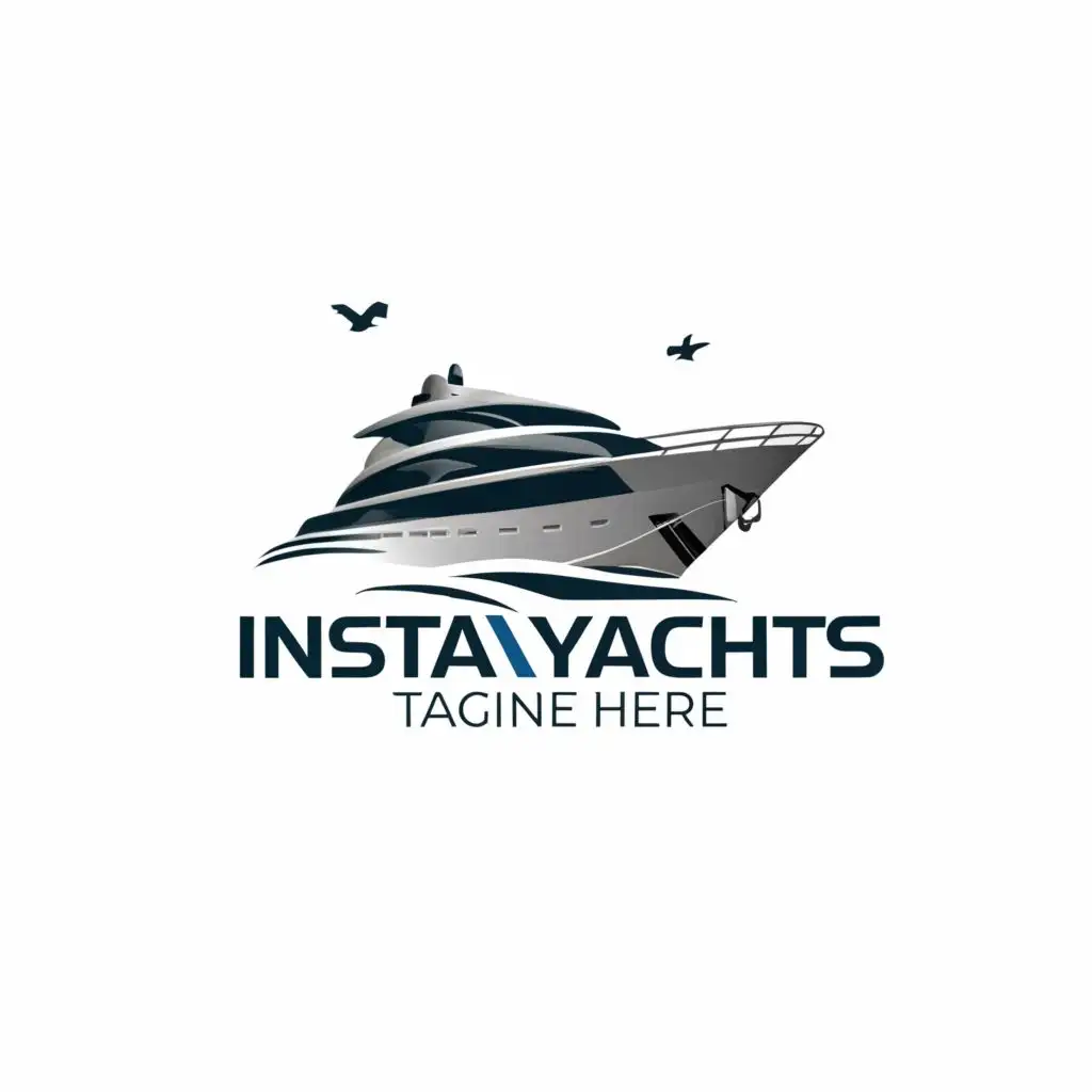 a logo design,with the text "INSTAYACHTS", main symbol:Luxury white color motor yacht on the sea,seabirds are flying around it and flag is waiving. Camera lense is seamless around it all,like instagram. Use realistic colors and real looking logo.,complex,clear background. Remove tag line below. Keep only the name of the INSTA YACHTS