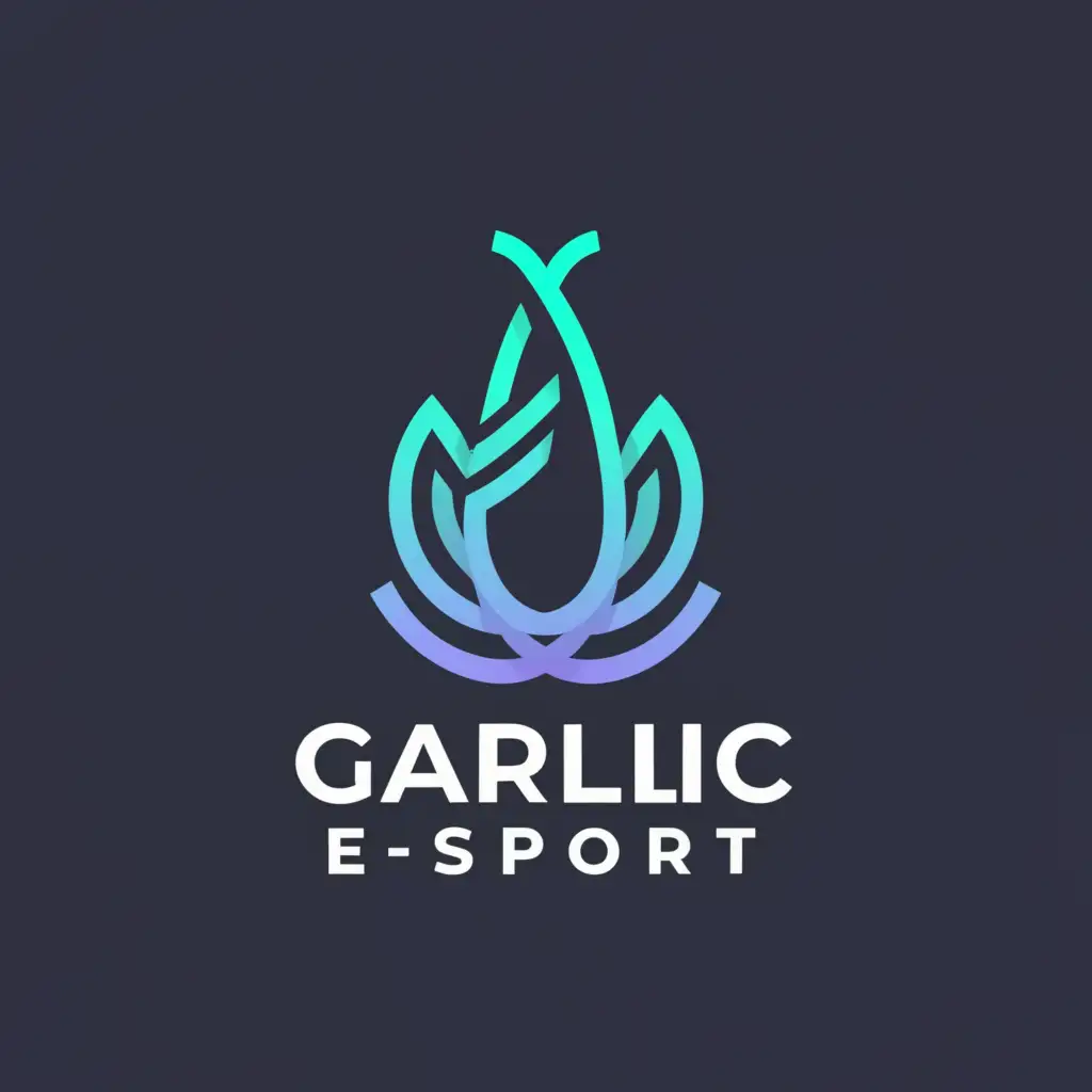 a logo design,with the text "Garlic E-sport", main symbol:Garlic 🧄,Background is white and logo text white sky-blue,Minimalistic,clear background
