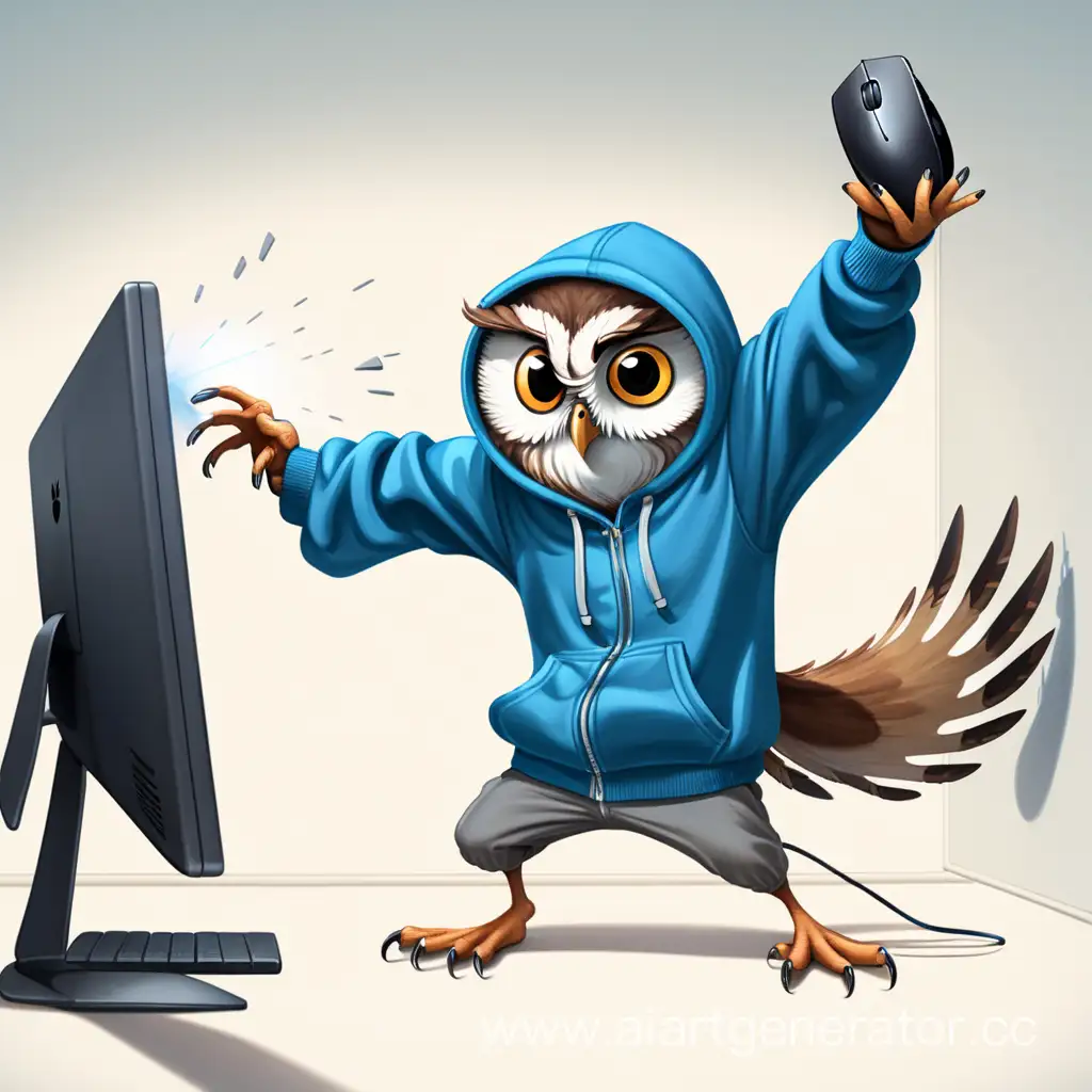 Angry-Owl-in-Hoodie-Throws-Mouse-Against-Wall
