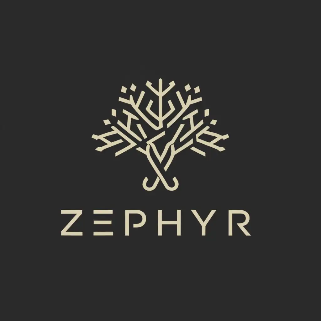 a logo design,with the text "Zephyr", main symbol:a black tree and black background,Moderate,clear background