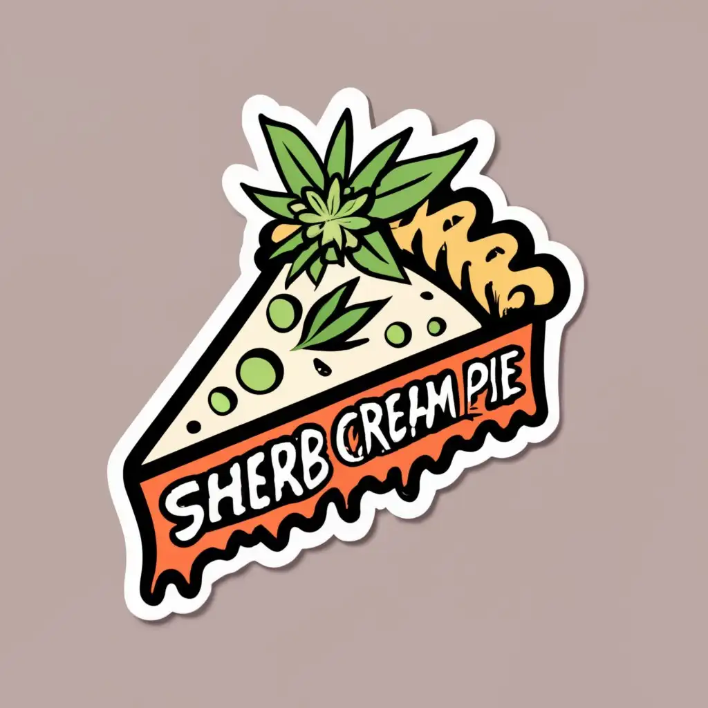 logo, pie slice with cannabis leaf on top STICKER

, with the text "Sherb Cream Pie", typography