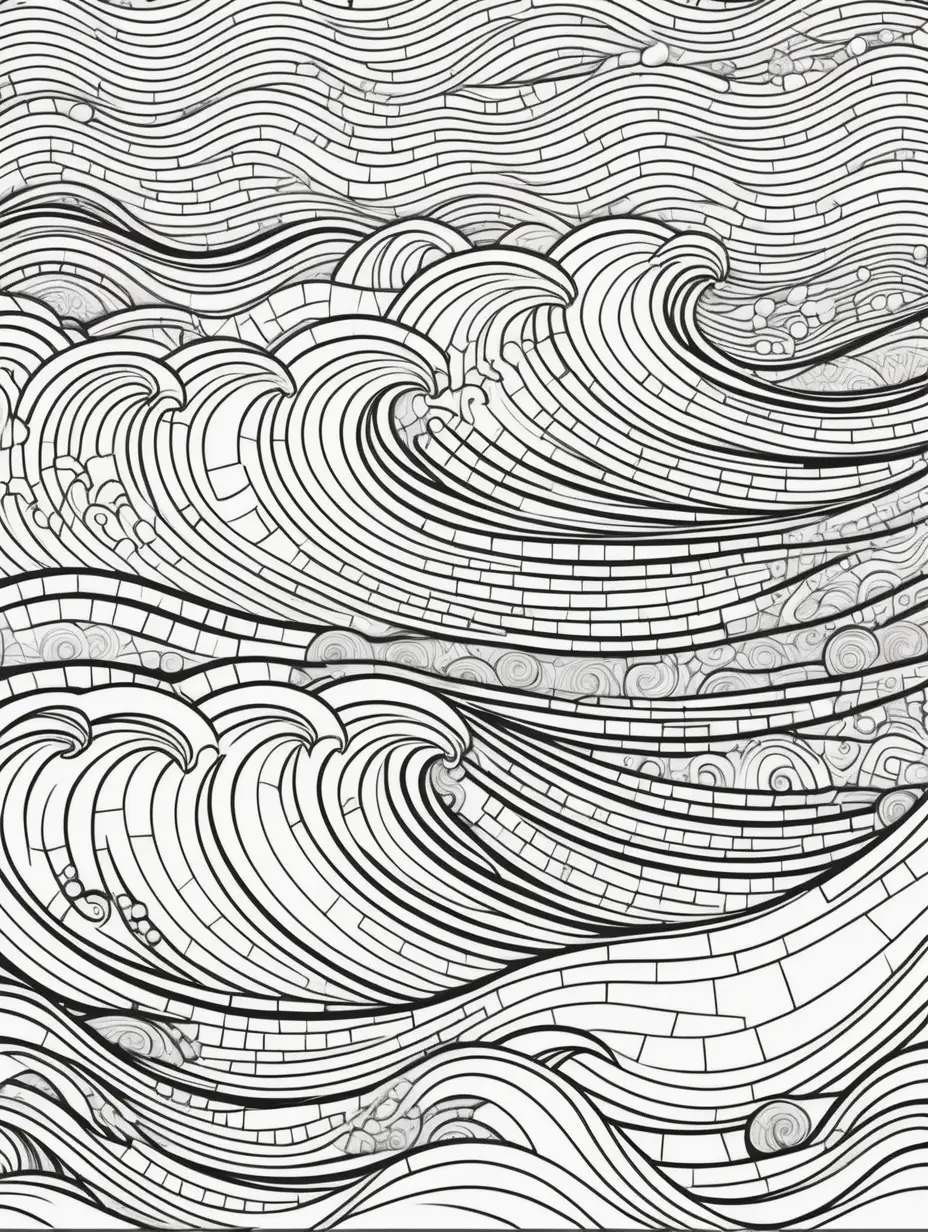 Abstract Mosaic Ocean Waves Coloring Page