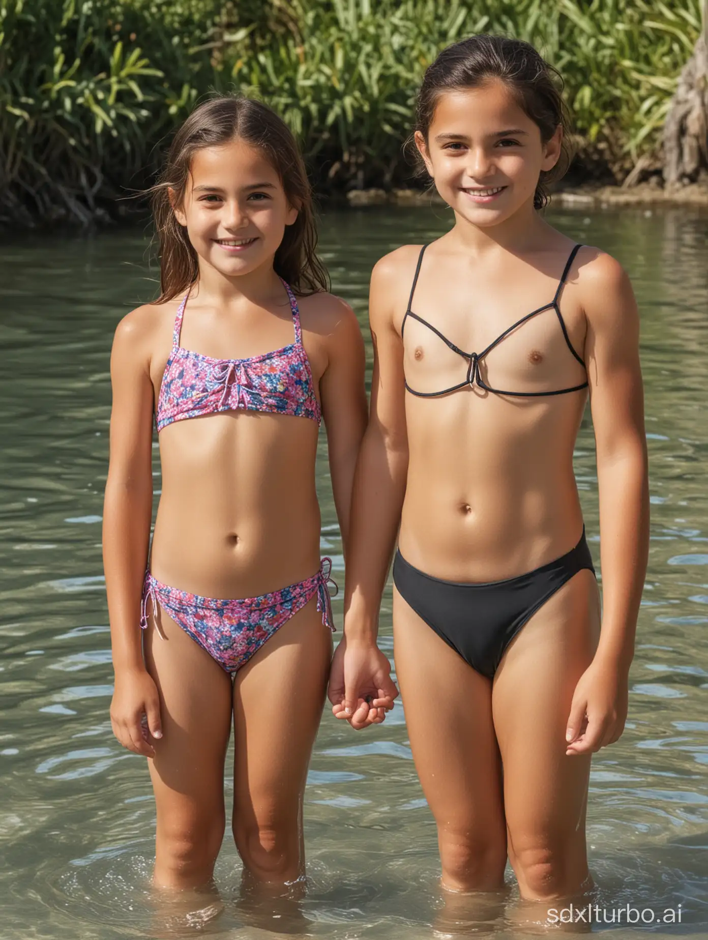 Millena-and-Manu-Maia-7YearOlds-in-Vibrant-String-Bathing-Suits