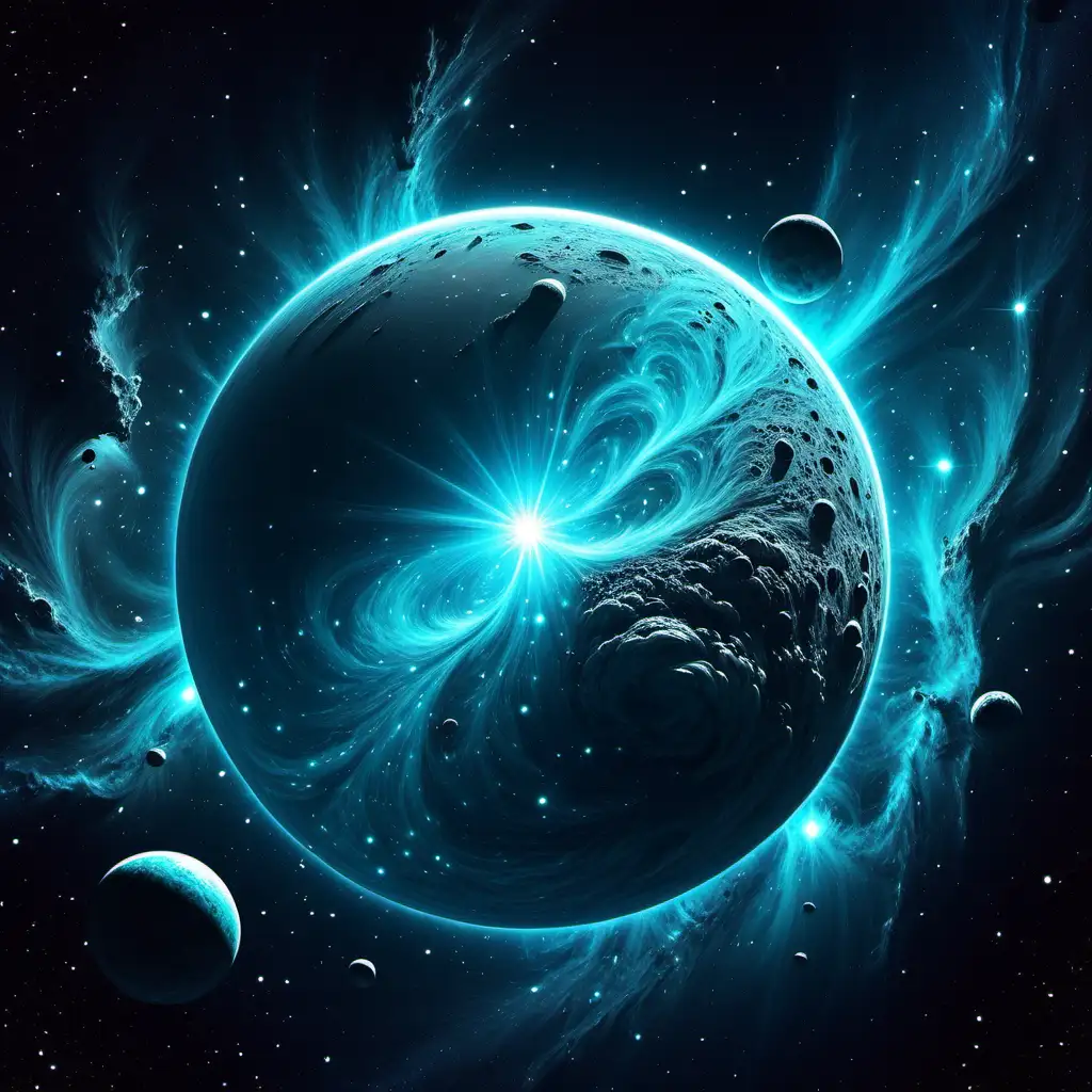 Make me a profile picture using the color cyan with a space or universe theme