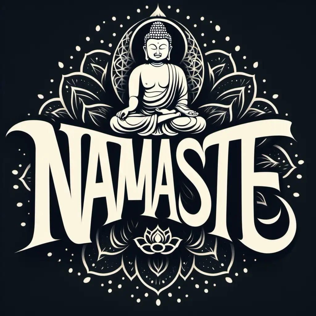 Zen Meditation with Namaste Typography and Buddha Statue