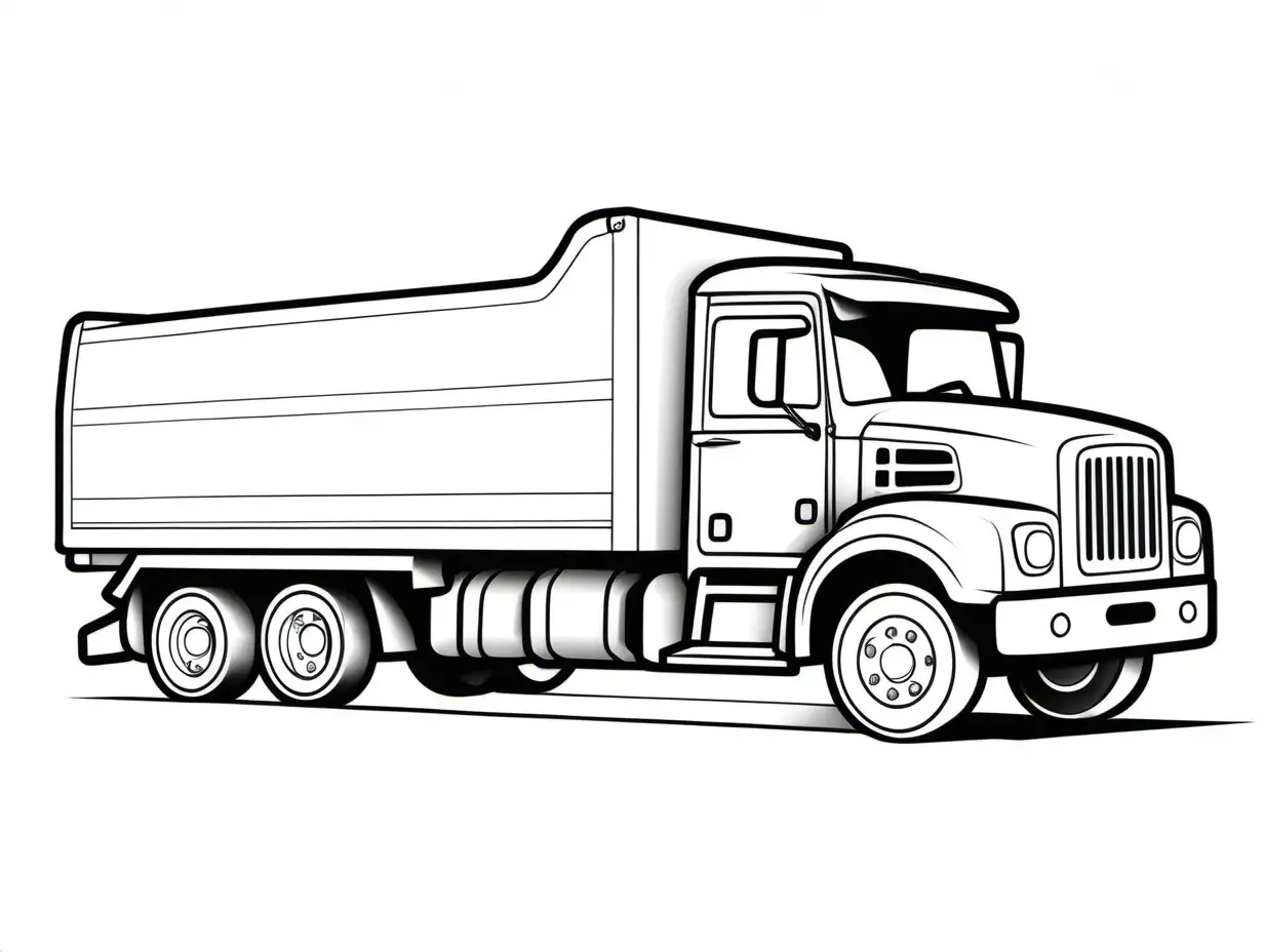 kresba tužkou, motiv jednoduchá kresba na vybarvování, motiv nákladní auto, jasné kontury, bílé podklady, obrázek je pro vybarvování