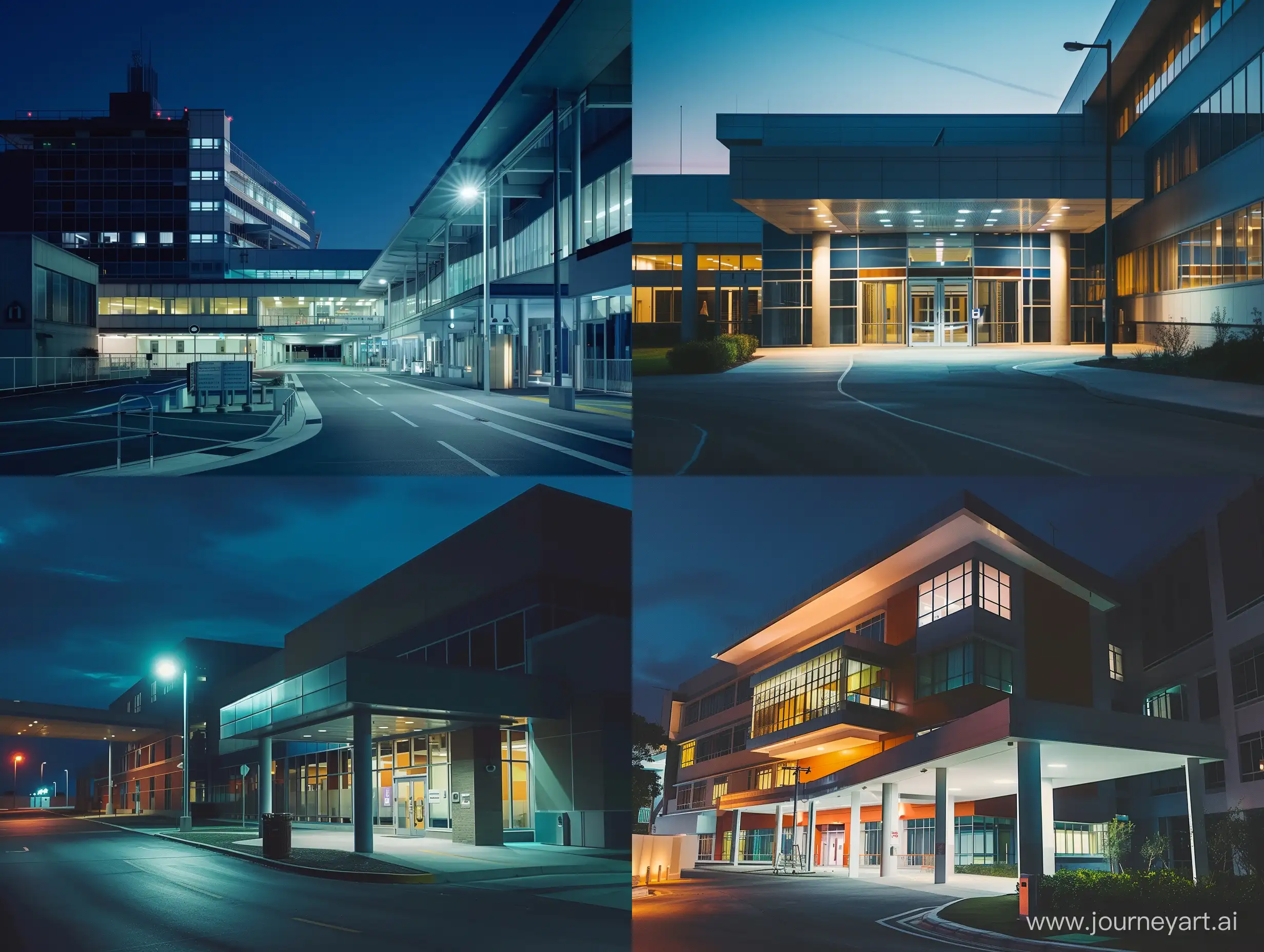 Modern-Hospital-Exterior-Night-View-Illuminated-Architectural-Beauty