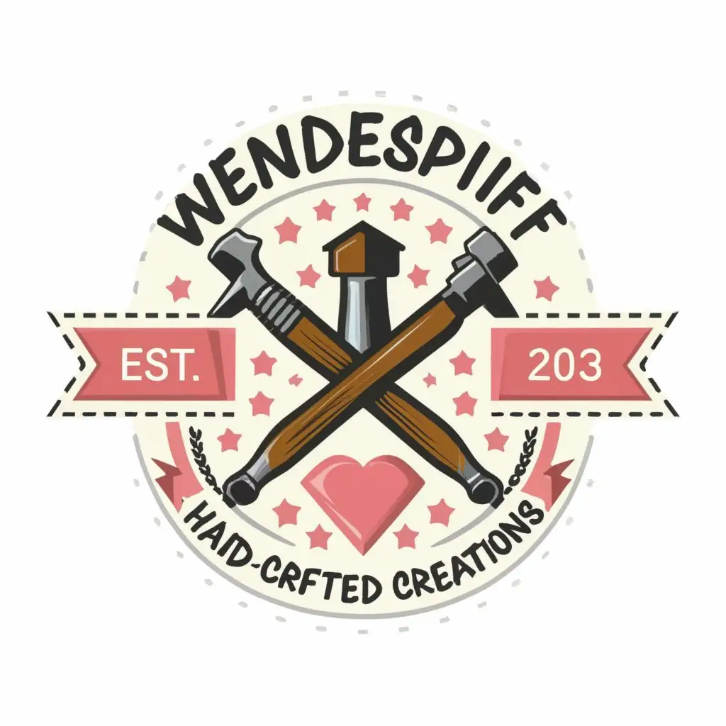 LOGO-Design-For-WendeSpiff-Handcrafted-Creations-Tape-Measure-Hammer-and-Hearts-Symbolizing-Precision-Craftsmanship-and-Love