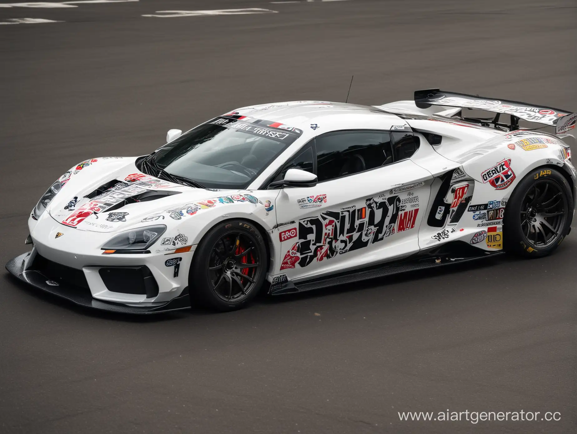 Picture 1920x1080, white sports car with stickers on the body, race