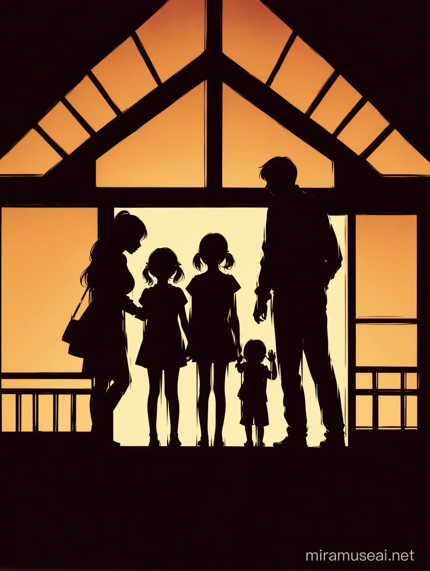 Family Silhouettes Enjoying Quality Time at Home