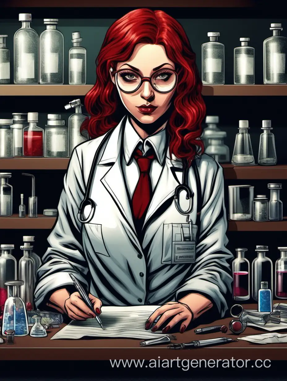 Девушка-химик подчиненная мафии, работает в отделе исследований и разработок нелегальных препаратов. Интересная, немного необычная внешность. Бордовые или красные волосы. 