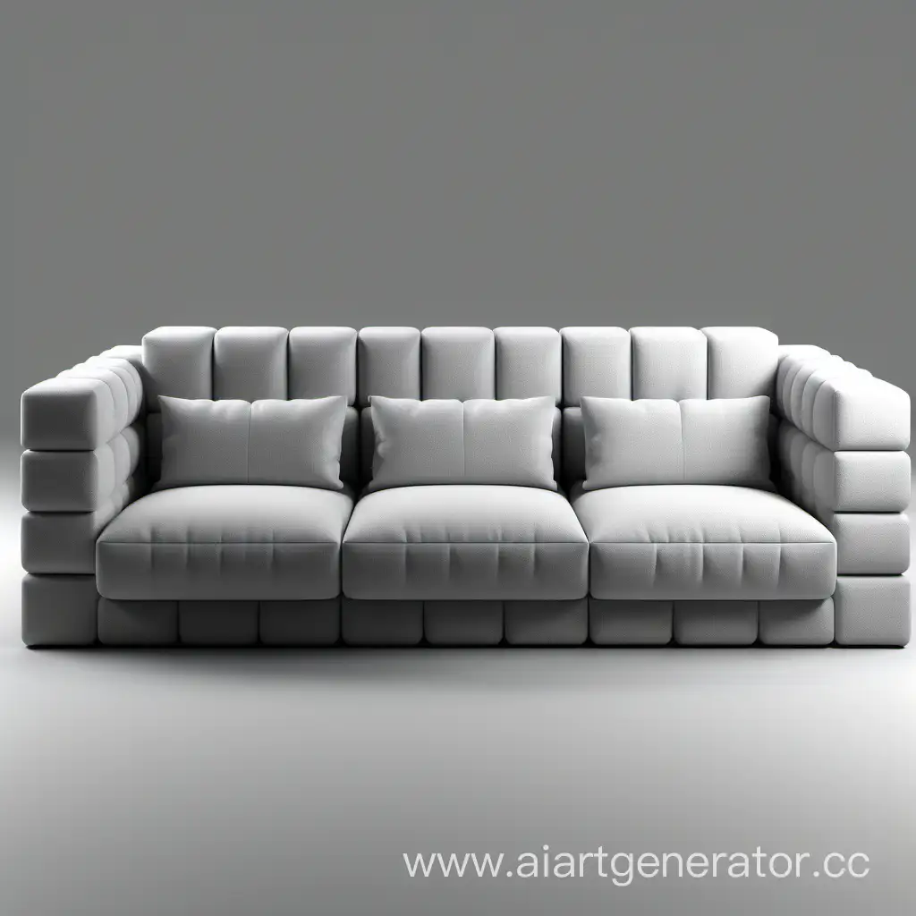 серый мягкий очень длинный прямоугольный со спинкой диван 3D на белом фоне 
