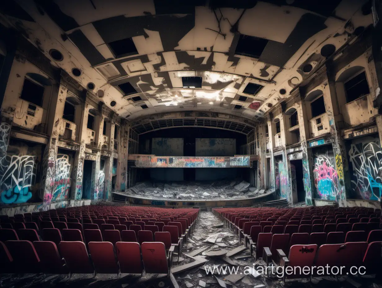 Beautiful-Abandoned-Underground-Classical-Theater-with-Graffiti-Walls-at-Dusk