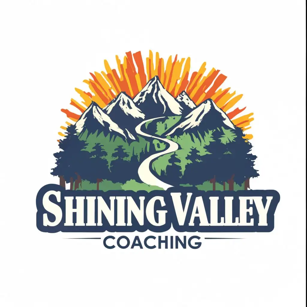 LOGO-Design-For-Shining-Valley-Coaching-Majestic-Mountains-and-Glowing-Sun-with-Inspiring-Typography