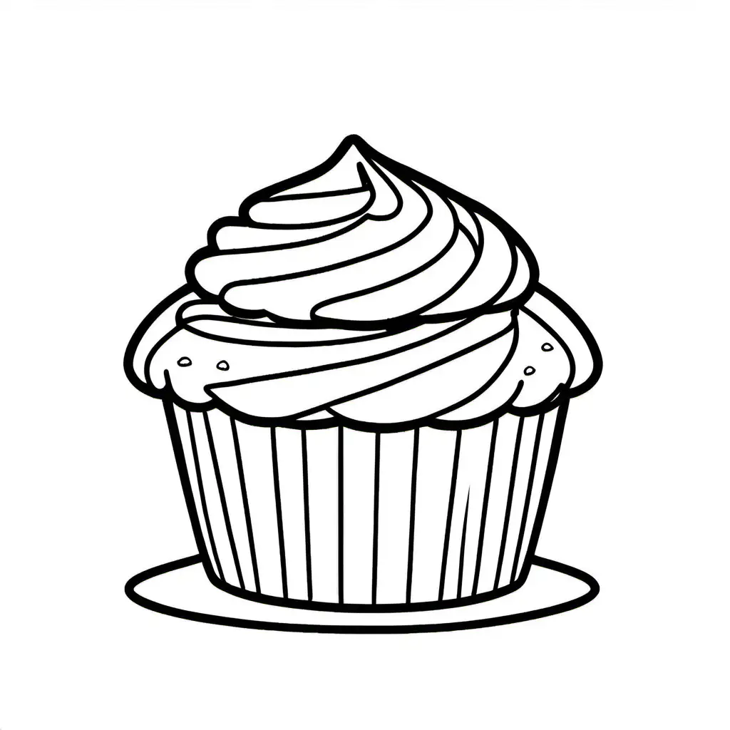 Muffin, Coloring Page, black and white, line art, white background, Simplicity, Ample White Space. The background of the coloring page is plain white to make it easy for young children to color within the lines. The outlines of all the subjects are easy to distinguish, making it simple for kids to color without too much difficulty
