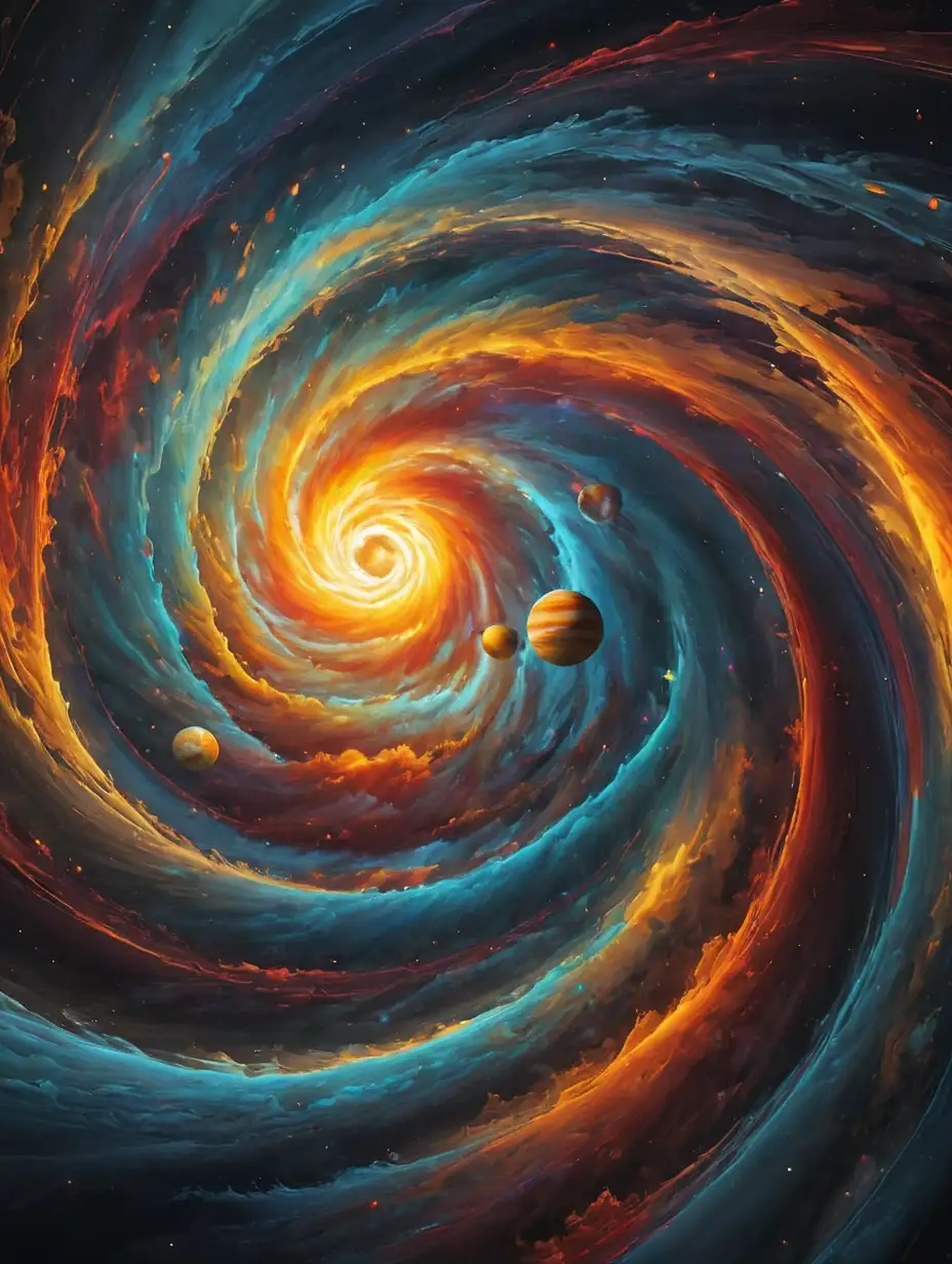 Vibrant Swirling Solar System Art Colorful Galactic Orbits
