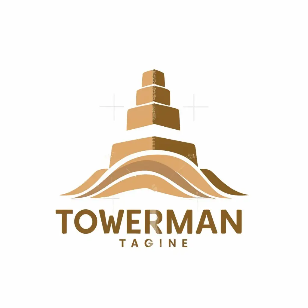 a logo design,with the text "TOWERMAN", main symbol:sand, water, tower,Moderate,clear background