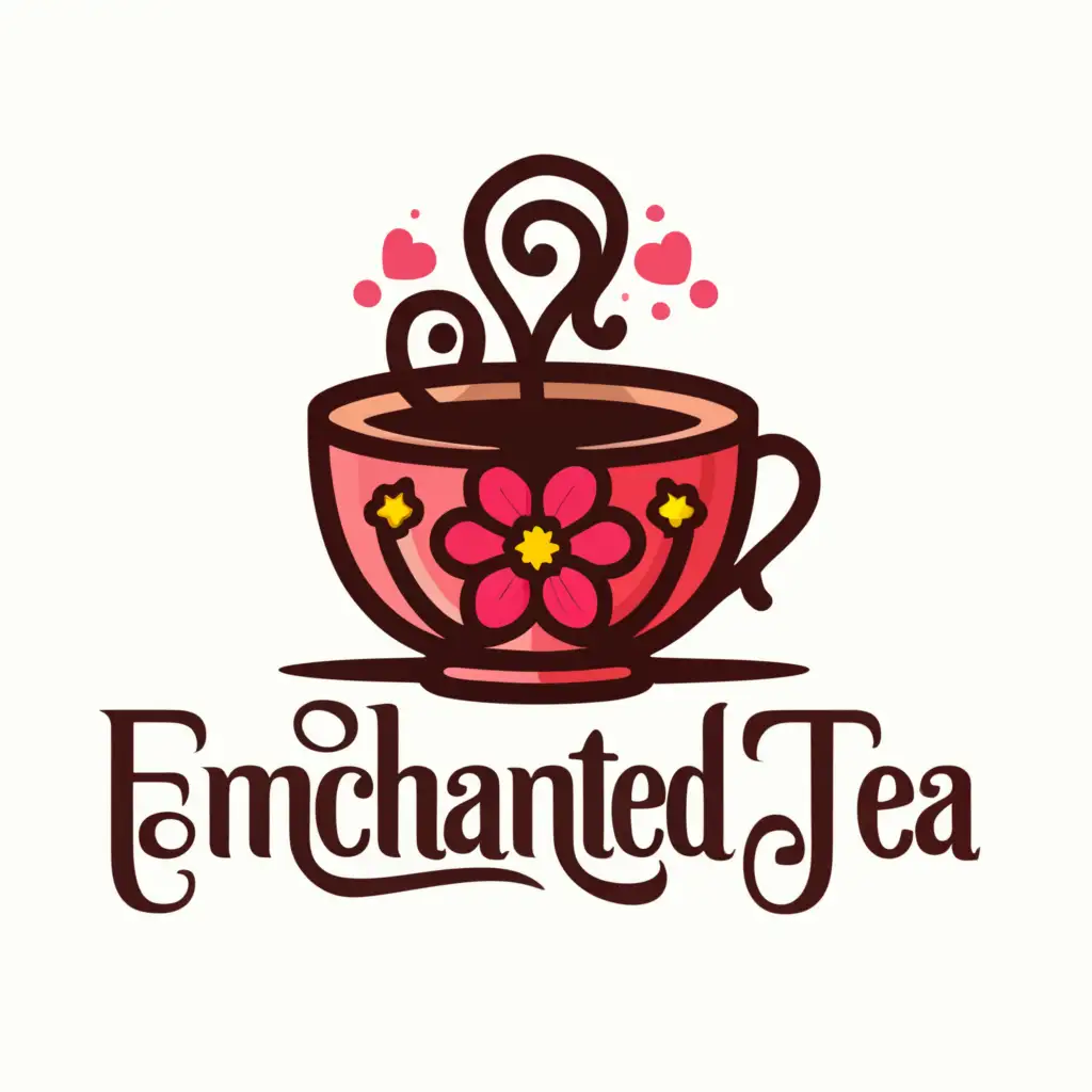 a logo design,with the text "Enchanted Tea", main symbol:cup of hibiscus tea anime,complex,be used in Restaurant industry,clear background