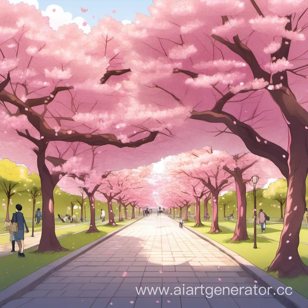 Picturesque-Park-with-Blooming-Pink-Cherry-Blossoms