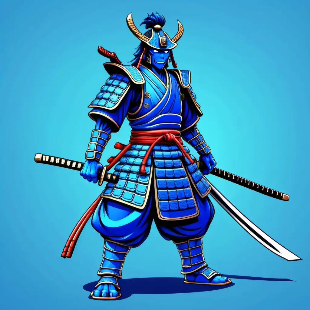 Blue Cartoon Samurai in Action