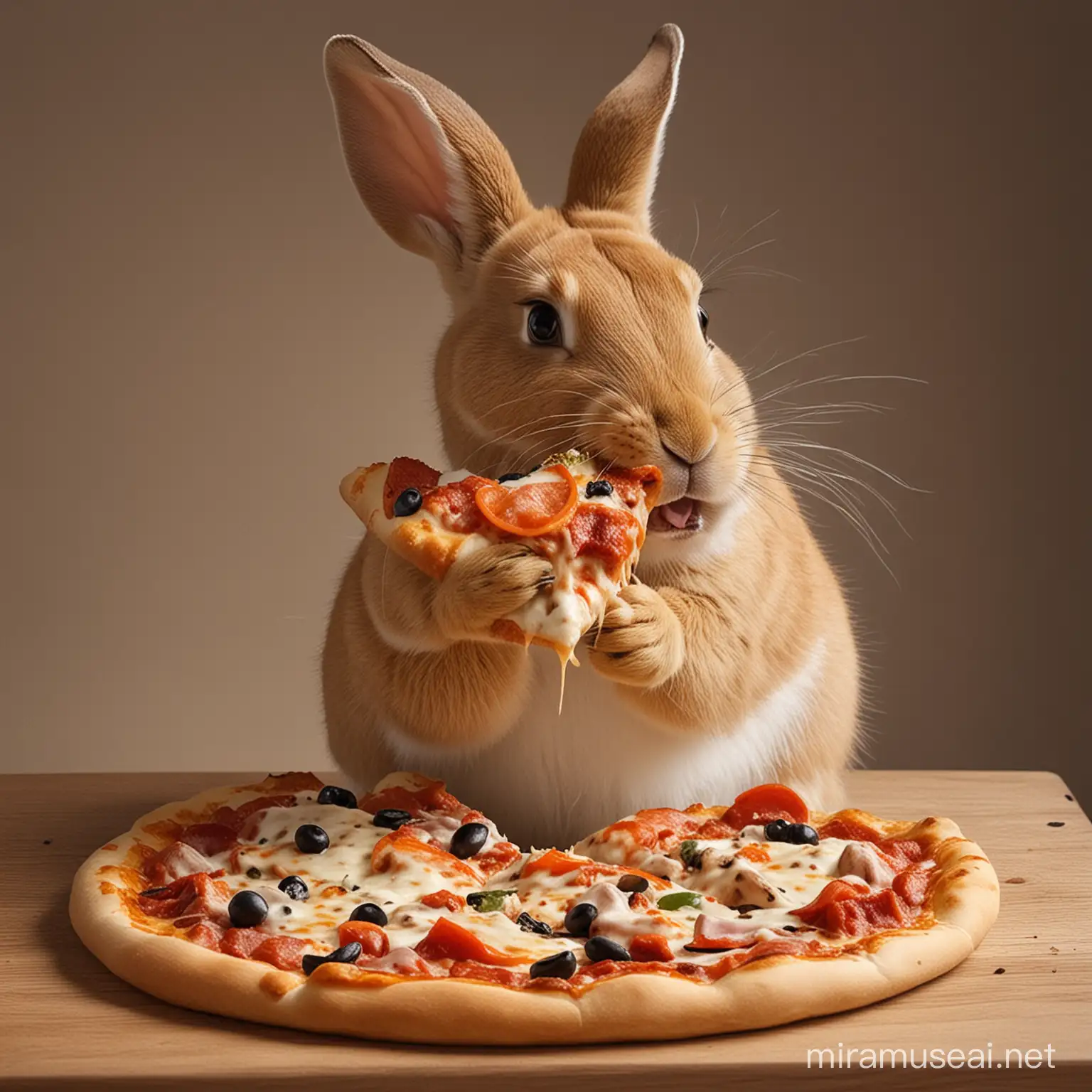 coelho comendo pizza
