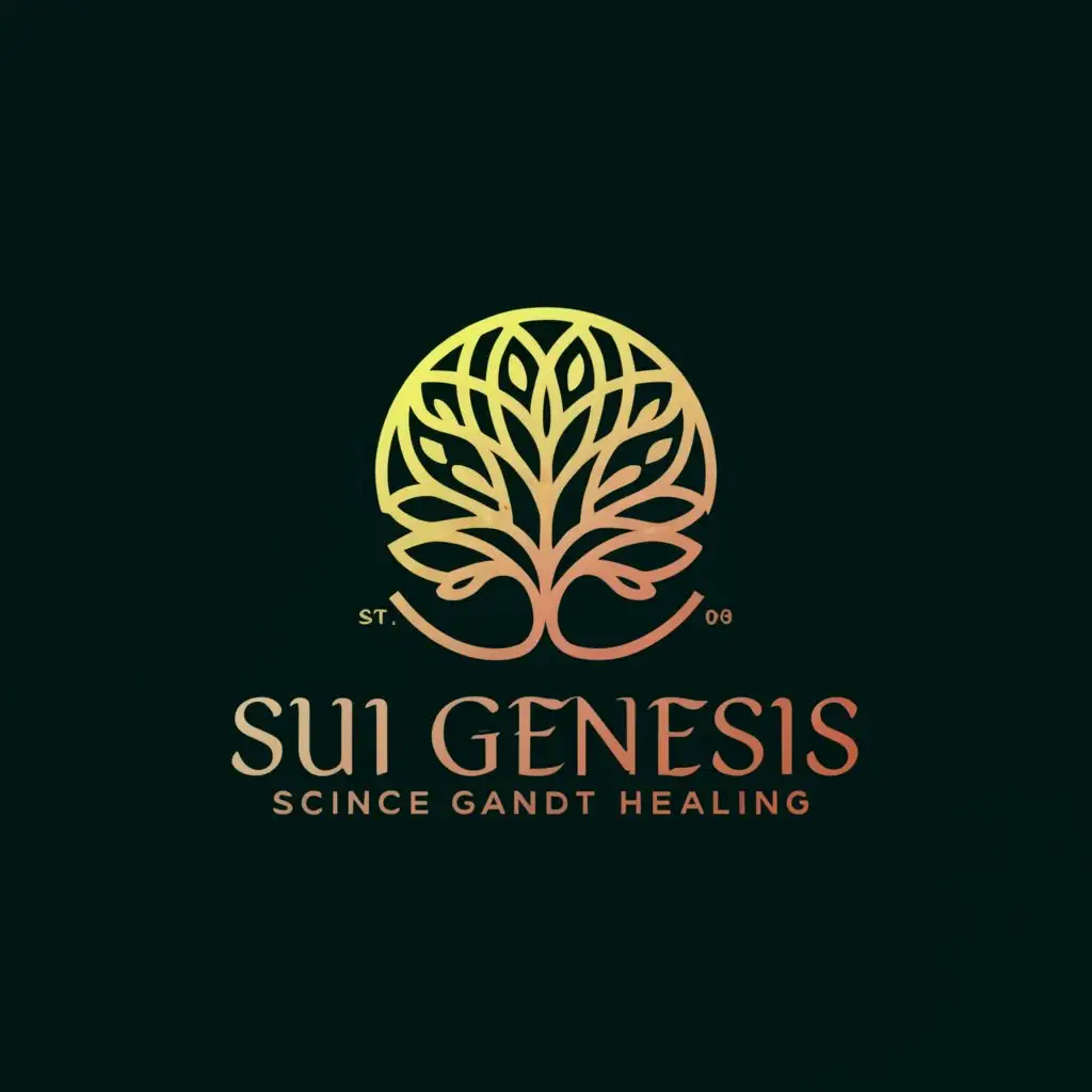 a logo design,with the text "sui GENESIS", main symbol:We are a company that uses pure essential oils, tree resins, herbal extracts and flower petal essences to create products that have scientifically proven mental and physical health benefits. We meld science and nature to deliver premium products that deliver real results.   Audience includes people who are medium to high income individuals interested in holistic healing based in the USA.  The design should have the following We need a HORIZONTAL logo that melds the concept of science and nature.  We need colors that convey nature and healing,complex,be used in Beauty Spa industry,clear background