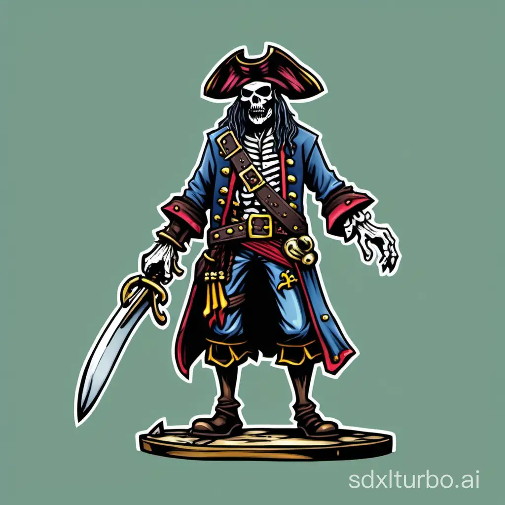 low detail miniature of undead pirate in flat colors, with transparent background to make easy to print. Remember, important do not draw the base.