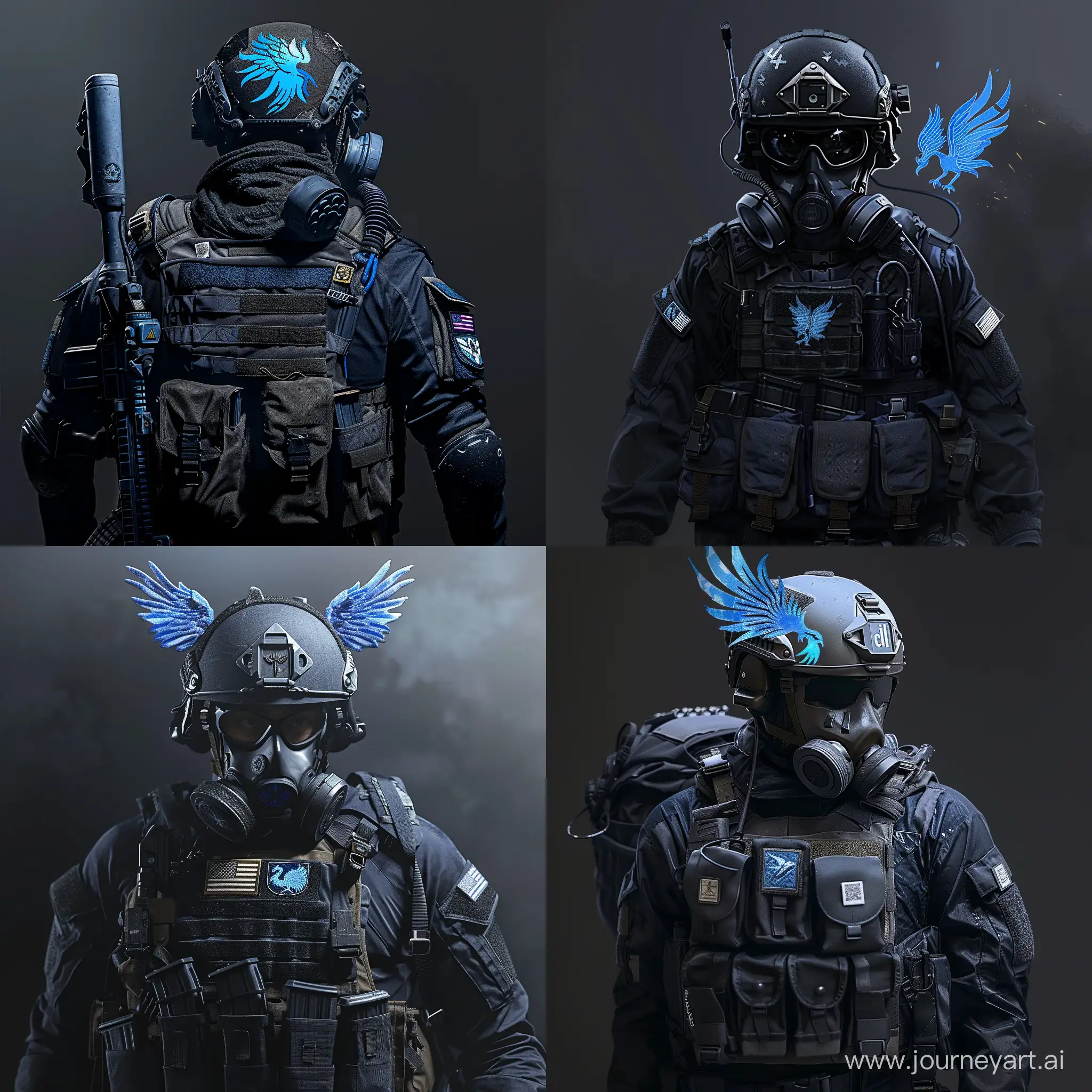 Black-Tactical-Soldier-with-Blue-Phoenix-Patch-and-Gas-Mask