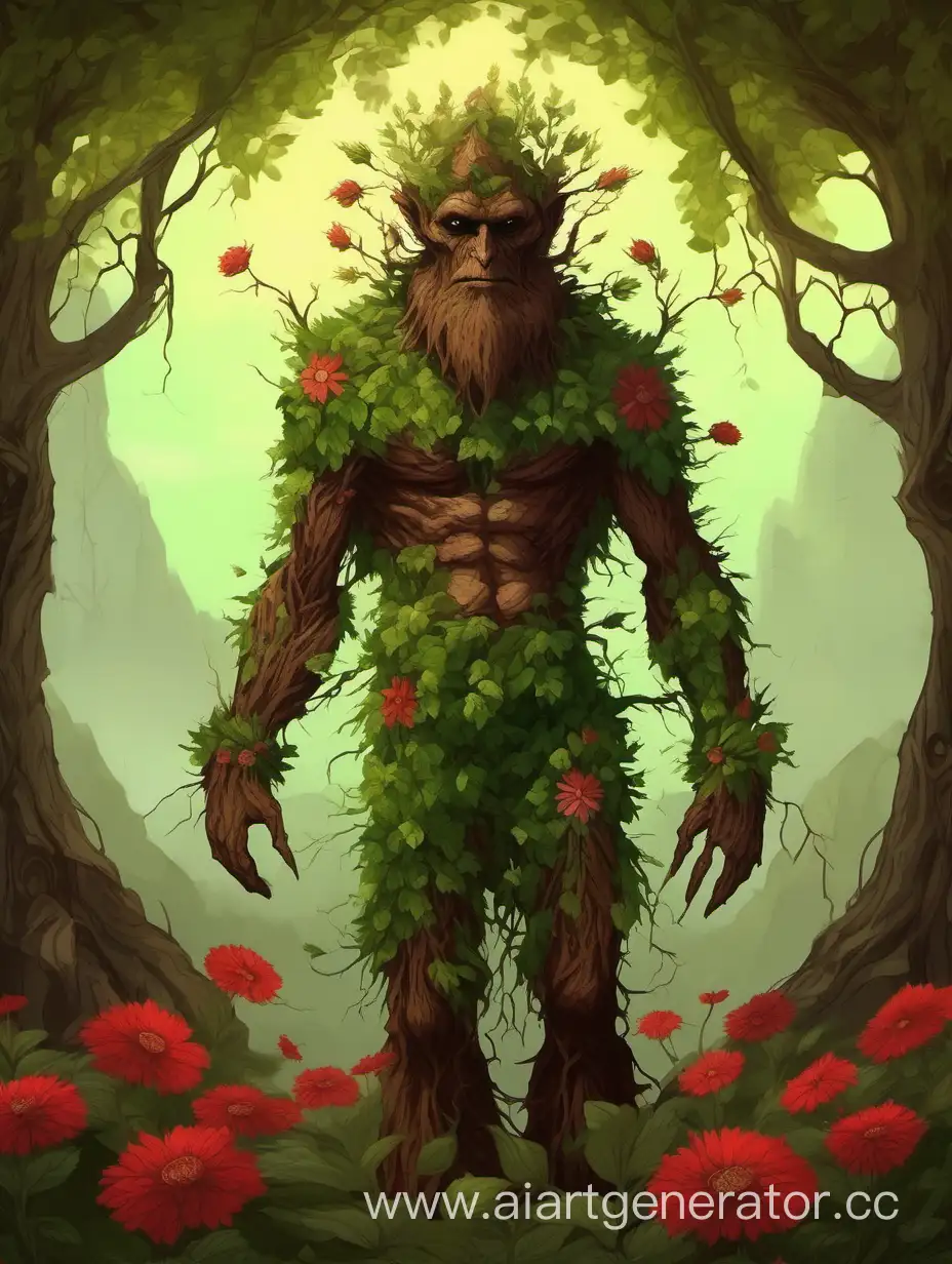 Ancient-Treeman-Gazing-at-a-Red-Fantasy-Flower-in-a-Medieval-Steppe