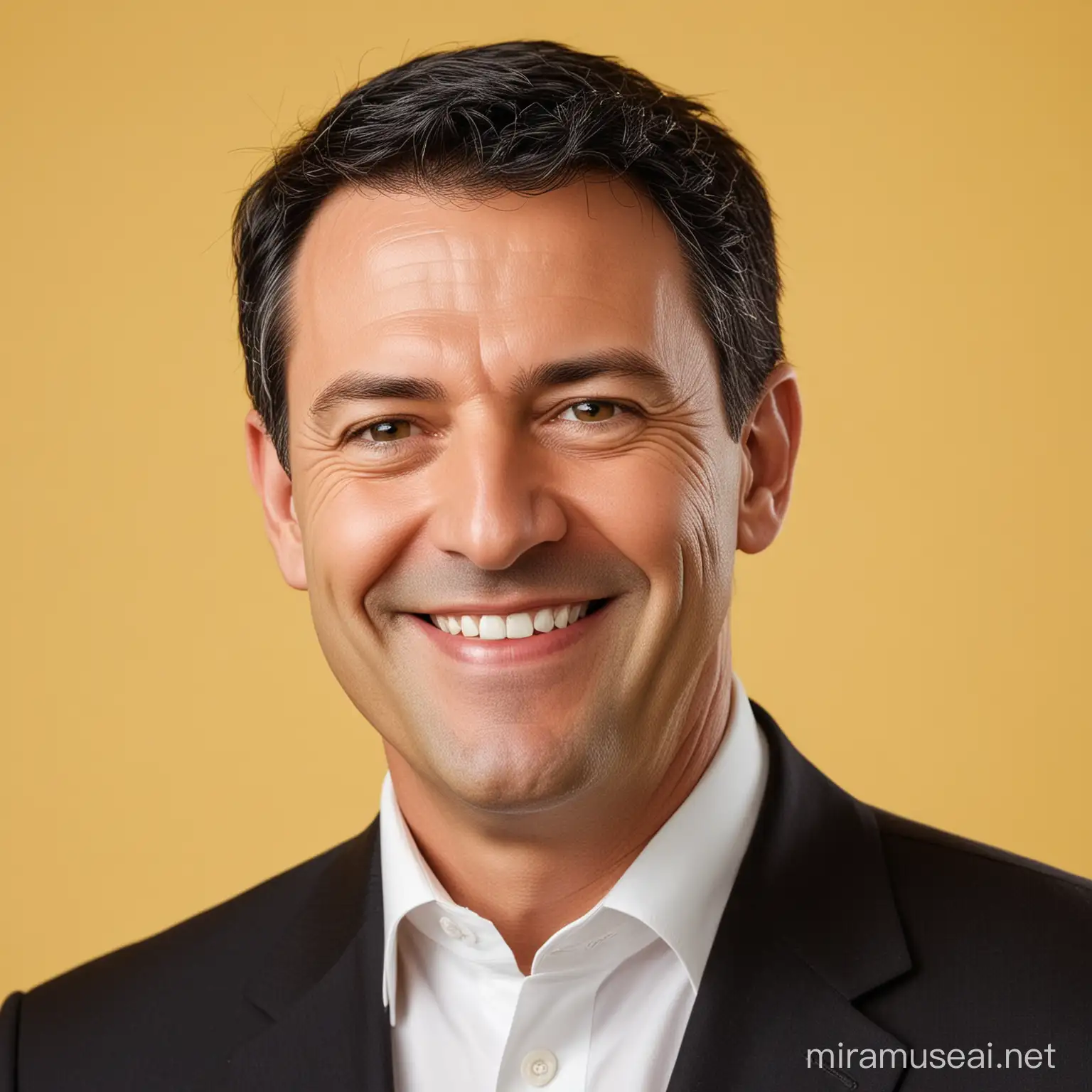 Smiling MiddleAged Politician Portrait on Vibrant Yellow Background